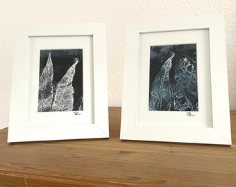 2 plant prints on paper with frames, original small art gift