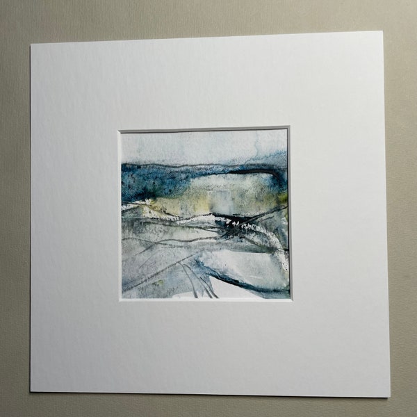 Abstrakte Landschaften, Mini Aquarelle im Original 10x10cm, originelles kleines Kunstgeschenk,