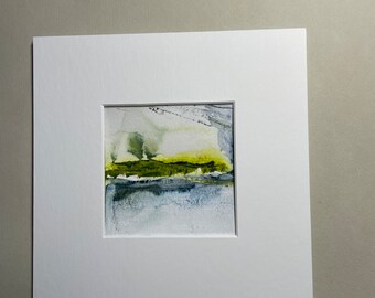 Abstrakte Landschaften, Mini Aquarelle im Original 10x10cm, originelles kleines Kunstgeschenk,