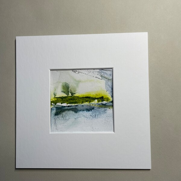 Abstrakte Landschaften, Mini Aquarelle im Original 10x10cm, originelles kleines Kunstgeschenk,