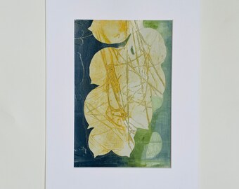 Plant print in natural tones on paper, original small art gift, unique