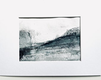 Abstract landscape on handmade paper, DIN A5 14.8 x 21 cm, original small art gift,