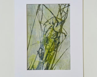 Plant print in natural tones on paper, original small art gift, unique