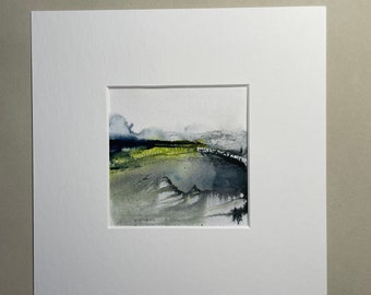 Abstract landscapes, mini watercolors in the original 10 x 10 cm, original small art gift,