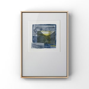 Collage geometrico nei toni del blu l Opera su carta velina in passepartout 30 x 40 cm