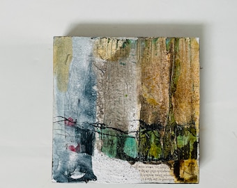 Abstract mixed media on wood l 15x15x 3 cm l Decoration for living room, hallway and office l ready to hang, Wabi Sabi