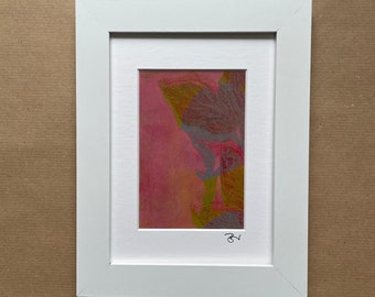 Plant print in red tones on paper with frame, original small art gift, unique