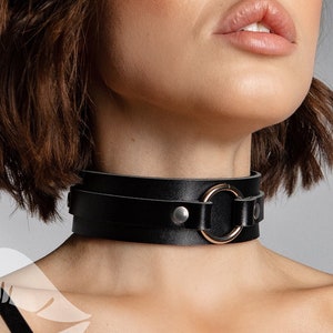 Leather choker collar, O ring chokers, Punk choker, Goth choker collar, Leather collar sub, Collar with o ring, O ring leather choker