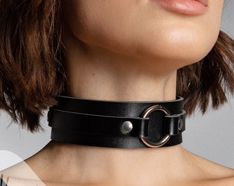 Leather choker collar, O ring chokers, Punk choker, Goth choker collar, Leather collar sub, Collar with o ring, O ring leather choker
