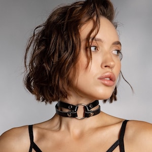 Leather choker collar o ring,Collar with o ring,O ring leather choker,Leather choker collar o ring,Wide choker necklace,O ring day collar