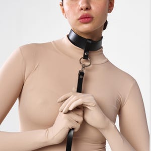 Leather collar and leash, Choker collar with leash, Leather choker with leash, Leather collar with chain, Collar and leash set for women