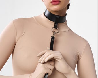 Leather collar and leash, Choker collar with leash, Leather choker with leash, Leather collar with chain, Collar and leash set for women