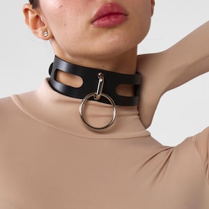 Leather o ring chocker, Leather o ring collar, Leather choker collar for women, Wide choker necklace, O ring choker, Kittenplay collar