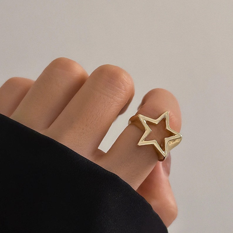 Falling Star Ring Silver Ring Statement Rings Rings for Her Star Rings for Her Gold Ring Gold Star Ring Adjustable Ring zdjęcie 5