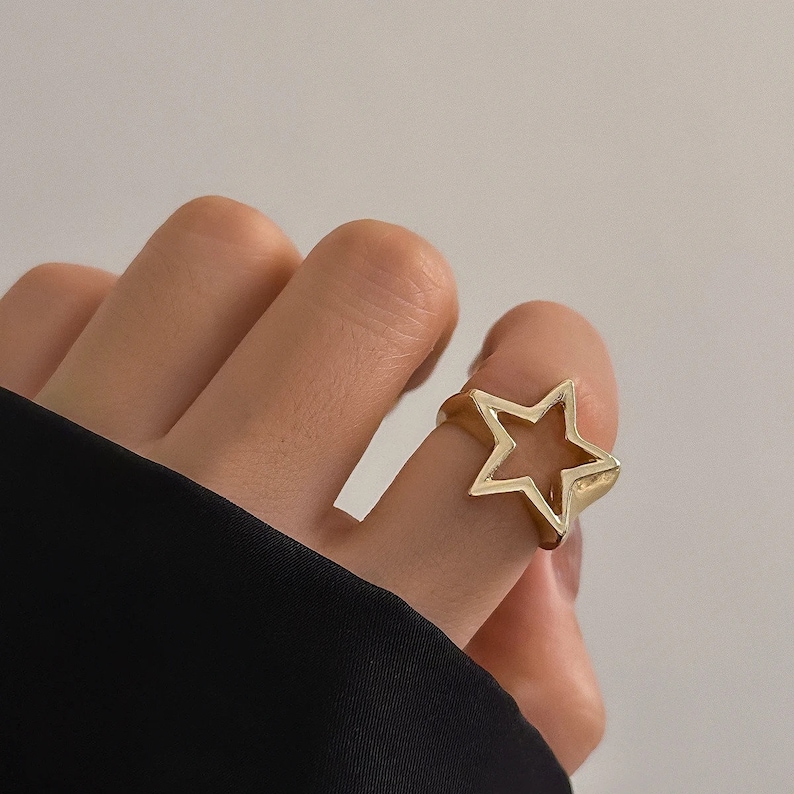 Falling Star Ring Silver Ring Statement Rings Rings for Her Star Rings for Her Gold Ring Gold Star Ring Adjustable Ring zdjęcie 8