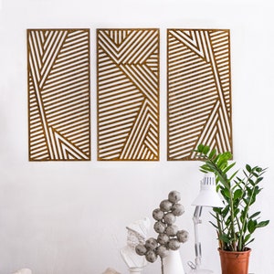 Geometric Wood Wall Art Panel, Geometric Wall Art Set of 3, Geometric  Wooden Wall Decor, Rustic Wall Decor for a Large Wall, Above Bed Decor 