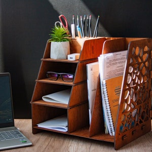 MissionMax Bamboo Wood Desk Organizer with File Organizer for Office  Supplies Storage & Desk Accessories. Perfect Decor combo for Desk  Organization