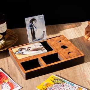 Tarot Karte Deck Halter, Mond Tarot Box, Tarot Deck Box aus Holz, Crystal Organisationsbox, Tarot Deck Organizer, Orakel Karte Aufbewahrungsbox