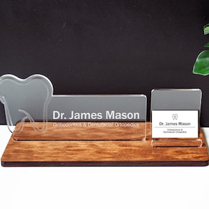 Porta-cartões de visita de dentista, placa de nome de mesa de dentista, porta-cartões de visita em acrílico de mesa, porta-cartões de visita personalizado