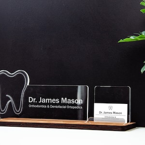 Porte-cartes de visite dentiste, cadeau dentiste, cadeau hygiéniste dentaire, plaque nominative de bureau dentiste, cadeau dentiste personnalisé, plaque nominative cadeau dentiste
