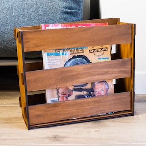 Wood magazine rack floor, Wooden magazine holder, Magazine holder floor, Magazine organizer, Newspaper holder,Newspaper rack,Book rack floor
