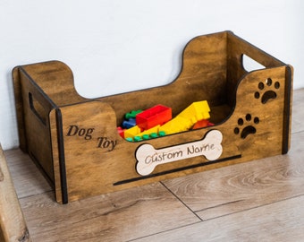 Personalized dog toy storage, Dog toy box wood, Pet toy storage, Dog toy basket with name, Dog toy crate, Personalized dog toy bin