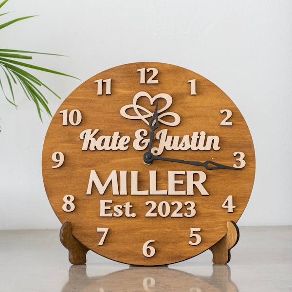 Personalized wedding clock, New Family name clock, Wedding wall clock, Custom engraved clock, Wedding gift clock, Unique wall clocks