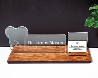 Dentist business card holder, Dentist desk name plate, Business card holder for desk acrylic, Business card holder personalized