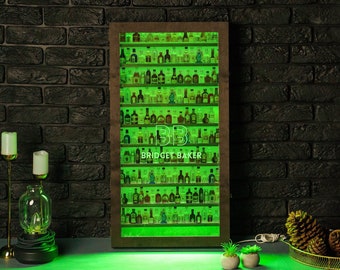 Shot glass display lighted, Shot glass display case with door, Shot glass display shelf, Shot glass storage, Shot glass holder for wall