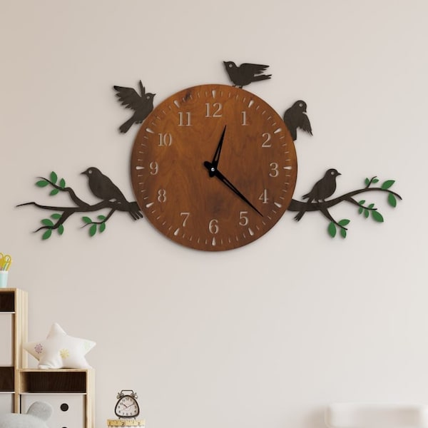 Horloge murale famille oiseaux, horloge murale nature, horloge murale animal, horloge murale unique avec chiffres, horloge murale chambre d'enfant, horloge murale de ferme