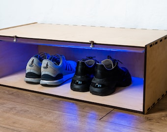 Schuhschrank Eingangsbereich, Schuhregal Schiebetür, Schuhregal für die Wand, Sneaker Vitrine, Schuhorganisatorschrank, Regal mit LED