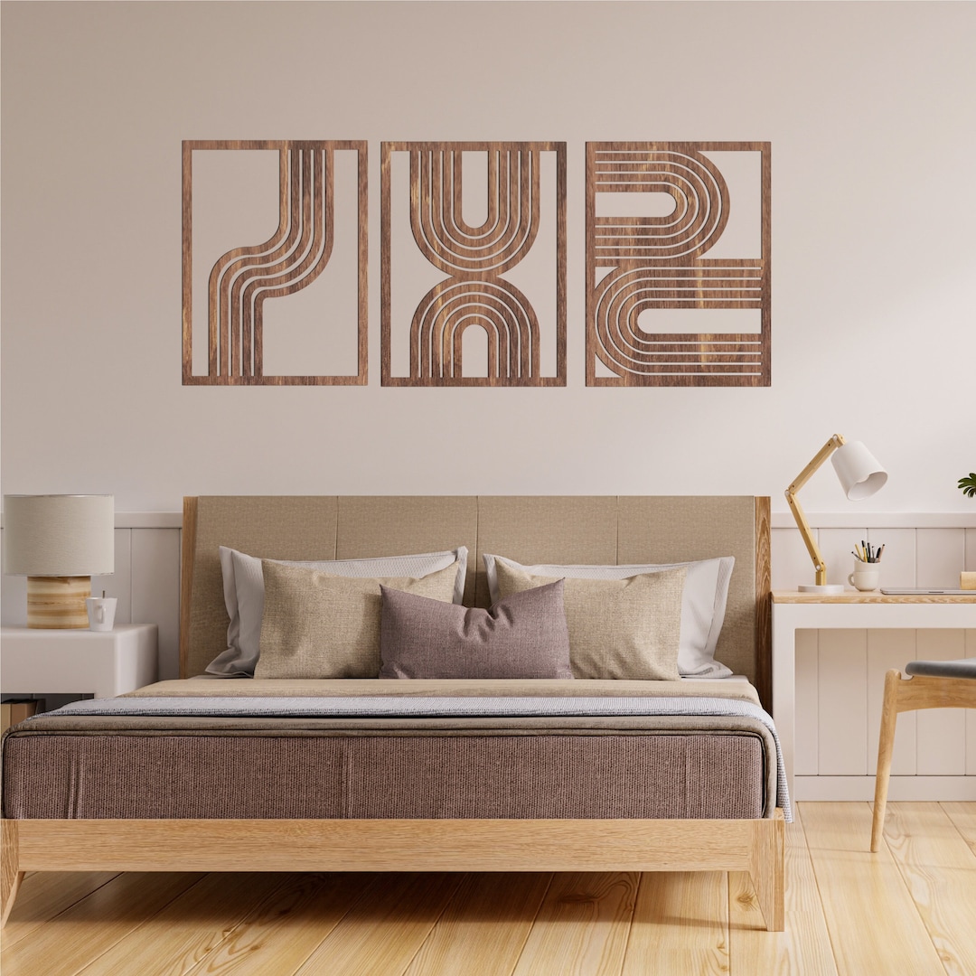 Mid Century Modern Wall Art Wood Mid Century Wall Art Set - Etsy