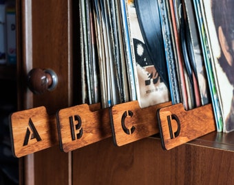 Vinylplaatverdelers, Houten platenverdelers, Recordverdelers alfabet, Albumverdelers, Recordscheider, Boekverdelers, Lp-verdelers