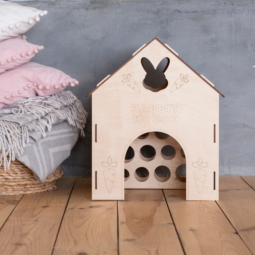 Rabbit House With Feeder Bunny House Wood Bunny Hidey House Etsy UK
