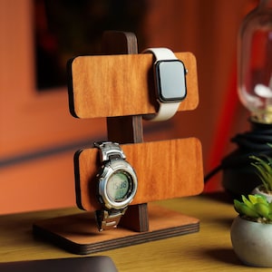 Watch stand for four watches, Watch stand wood, Watch holder stand, Watch hanger, Watch organizer for men, Watch rack, Watch storage stand