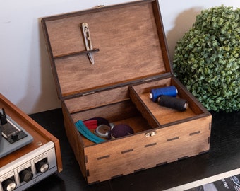 Caja de costura de madera, cesta de costura de madera vintage para el  hogar, caja organizadora de costura, caja de almacenamiento de hilo de  aguja