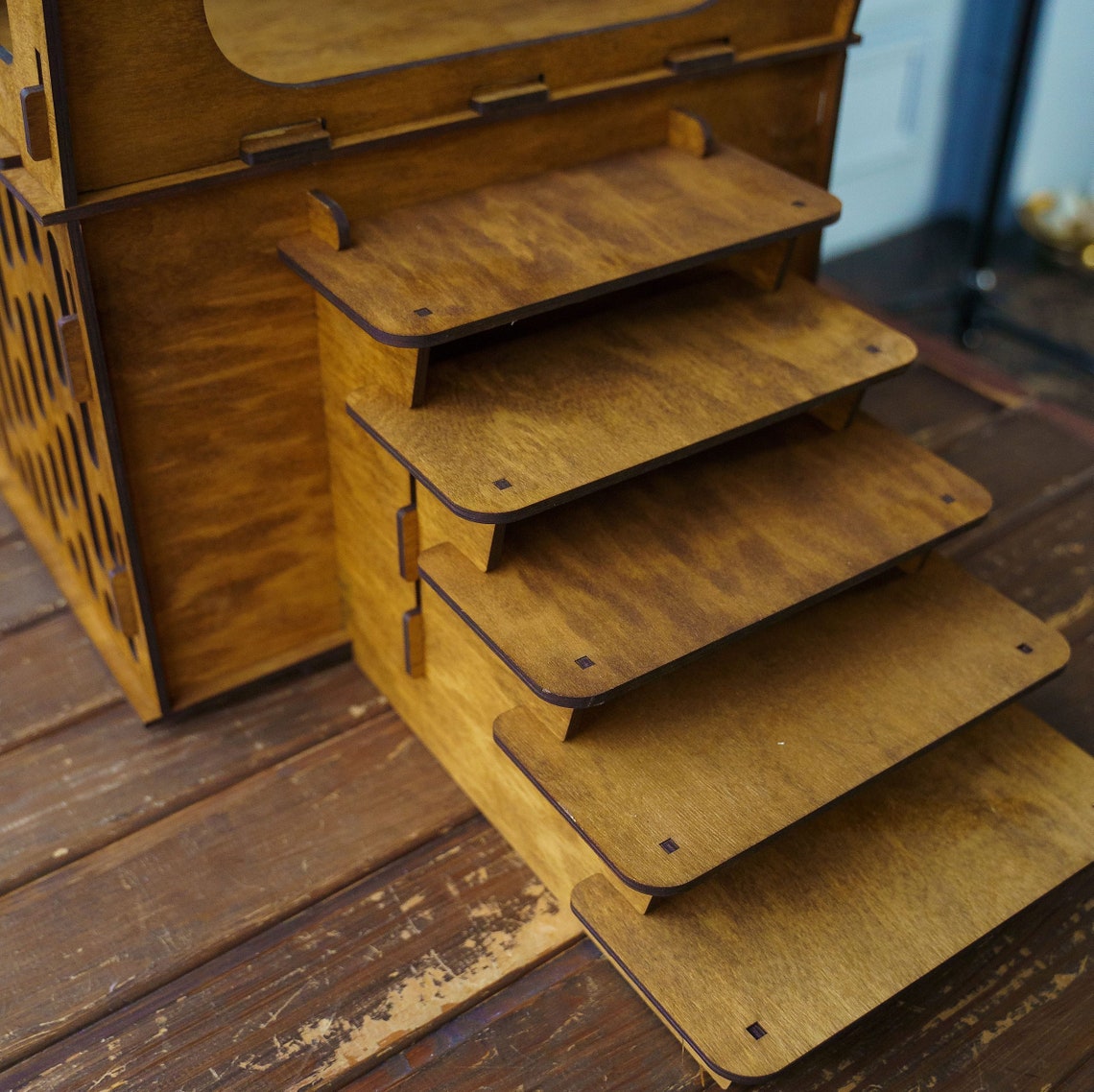 Wooden Cat House Indoor Cat House With Stairs Cat House Etsy