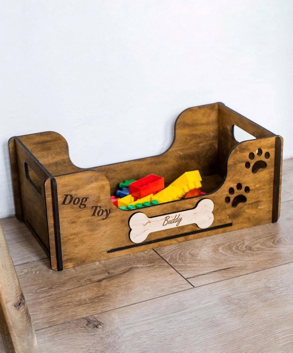 Personalized dog toy storage, Dog toy box wood, Pet toy storage, Dog toy basket with name, Dog toy crate, Personalized dog toy bin