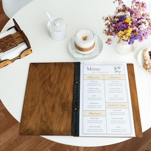 Holz-Restaurant-Menü, Holz-Menü-Abdeckung, personalisierte Restaurant-Speisekarte, Holz-Menüordner, Benutzerdefinierte Menü-Abdeckung, graviertes Menü, Cafe-Menü-Abdeckung Bild 2