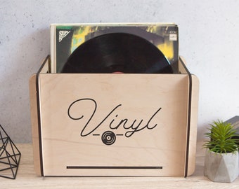 Boîte de vinyle personnalisée, organisateur de disques vinyles, boîte de rangement de vinyle en bois, caisse de stockage de disques, panier de ferme, organisateur de disques vinyles