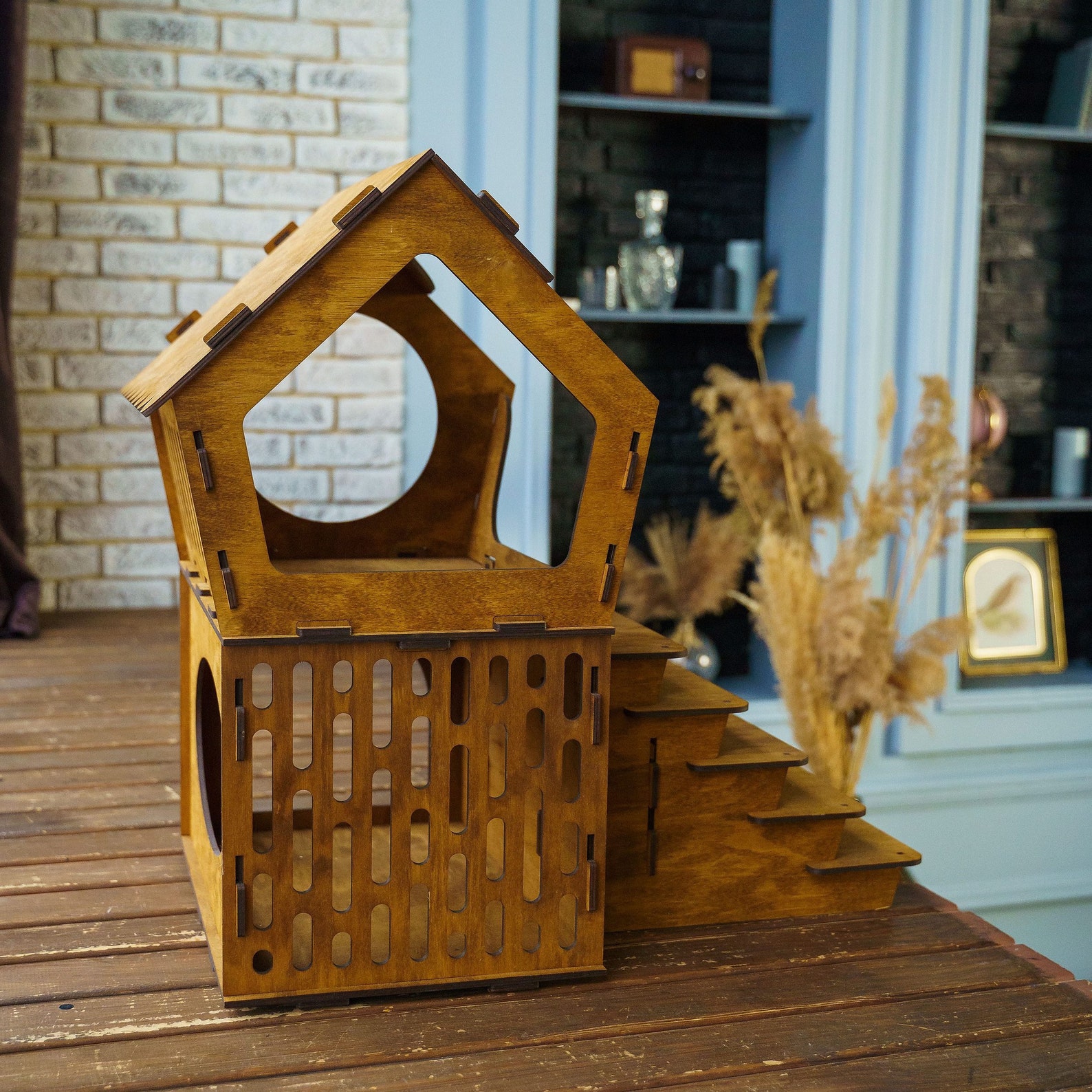 Wooden Cat House Indoor Cat House With Stairs Cat House Etsy