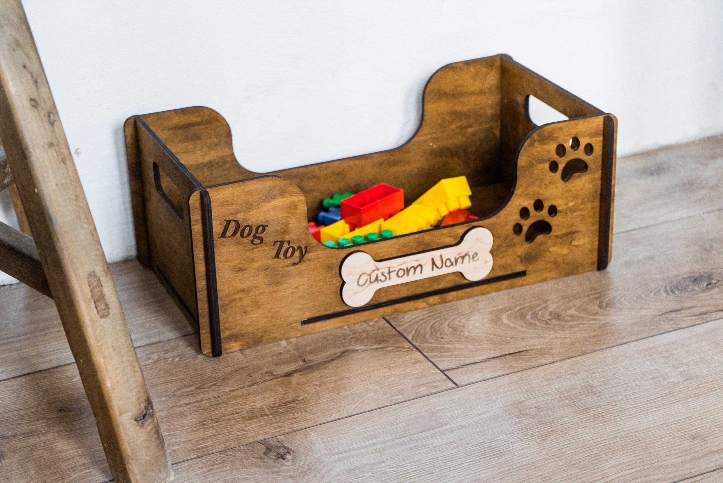 Wood Toy Storage Bin, Dog Toy Basket, Dog Toy Storage Box, Large Dog Stuff  Organizer with Handle, Dog Toy Bin with Chalkboard and Marker, Toy Storage
