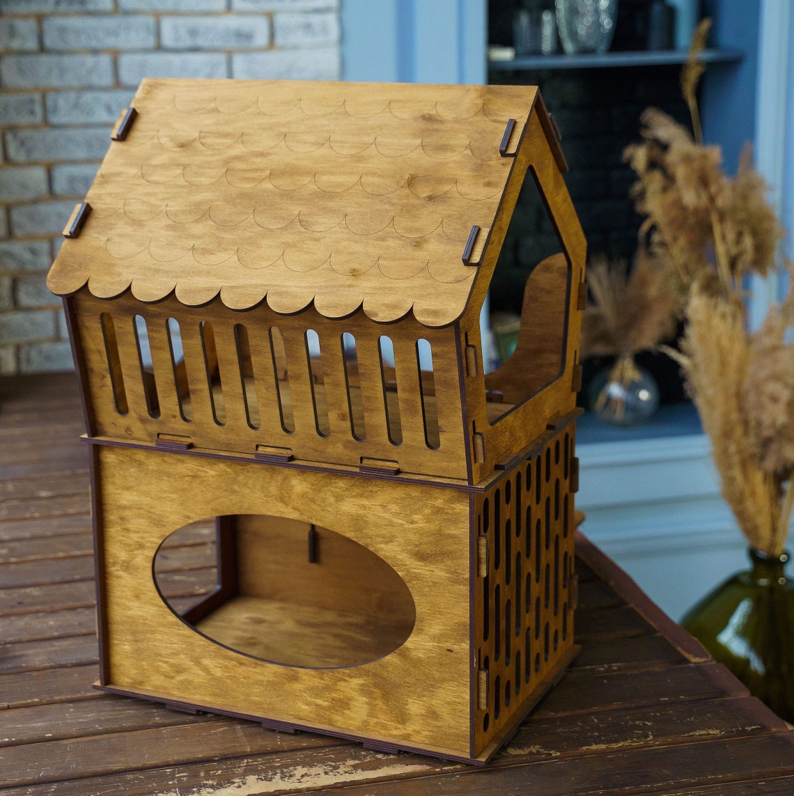 Wooden Cat House Indoor Cat House With Stairs Cat House Etsy