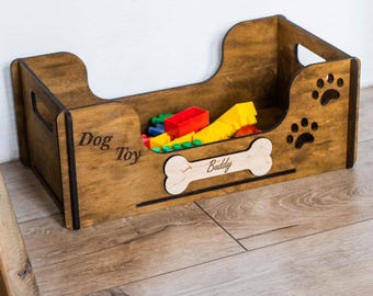 Personalized dog toy storage, Dog toy box wood, Pet toy storage, Dog toy basket with name, Dog toy crate, Personalized dog toy bin