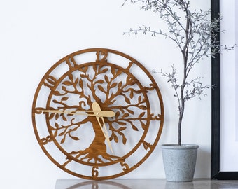 Moderne große Stilluhr, Baumuhr, Bauernhausuhren für die Wand, Baum des Lebens Wanduhr, einzigartige Uhr Wand, moderne Wanduhr Holz