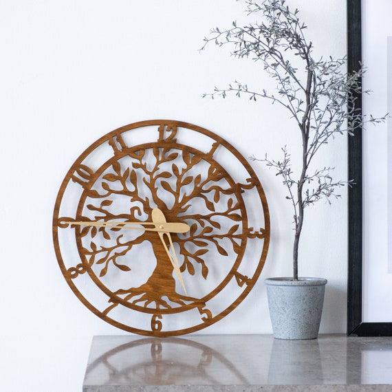 Modern Large Silent Clock, Tree Clock, Farmhouse Clocks For Wall, Tree Of Life Wall Clock, Unique Clock Wall, Modern Wall Clock Wood