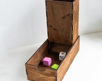 Dice tower with tray, Dice tower with storage, Wood dice tower, Dice tower wooden, Personalized dice tower,Engraved dice tower,Wood dice box