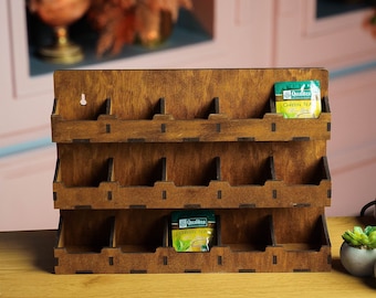 Wooden tea bag organizer, Tea organizer shelf, Wood tea holder, Tea bag storage, Tea bag organizer box, Tea organizer rack, Wall tea holder