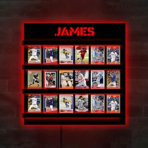 Expositor de cartões esportivos com LED, Expositor de cartões personalizado, Armazenamento de cartões colecionáveis, Prateleira de cartões colecionáveis, Organizador de cartões esportivos, Porta-cartões esportivos