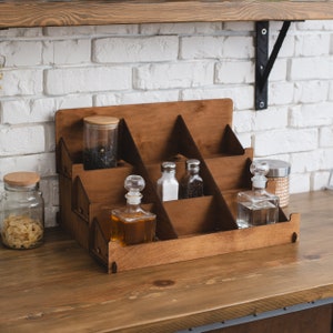 Wooden spice rack countertop, Spice jar holder, Wood spice shelf, Spice display stand, Spice storage, Kitchen spice shelf, Tiered spice rack